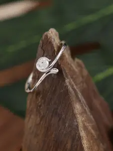 DIAVO 925 Sterling Silver Rhodium Plated & Stone Studded Finger Ring