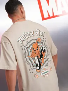 HIGHLANDER Men Spider Man Printed Oversized Drop Shoulder Sleeves Cotton Tshirt