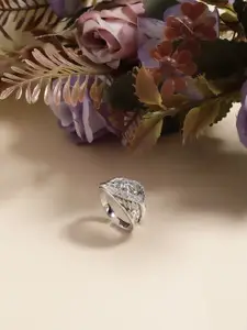 DIAVO 925 Sterling Silver Rhodium-Plated Adjustable Crossover Lattice Finger Ring