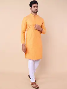 NAMASKAR Mandarin Collar Pure Cotton Straight Kurta With Churidar