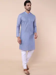 NAMASKAR Striped Printed Mandarin Collar Straight Kurta