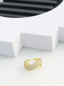 DIAVO 925 Sterling Silver Gold-Plated Cubic Zirconia Studded Cadenza Finger Ring