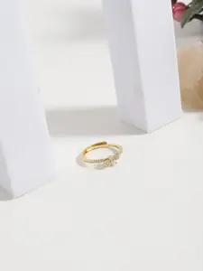 DIAVO 925 Sterling Silver Gold Plated Cubic Zirconia Stone Studded Felix Wings Finger Ring