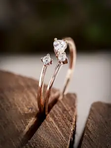DIAVO 925 Sterling Silver Rose Gold-Plated Stone Studded Finger Ring