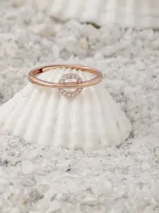 DIAVO Rose Gold Plated 925 Sterling Silver Stone Studded Finger Ring
