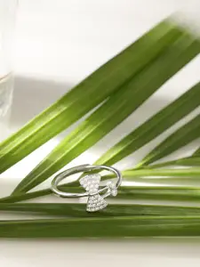 DIAVO 925 Sterling Silver Rhodium Plated Stones Studded Mystique Wisp Finger Ring