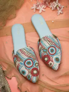 NATSHUZ Women Embellished Pointed Toe Mules Flats