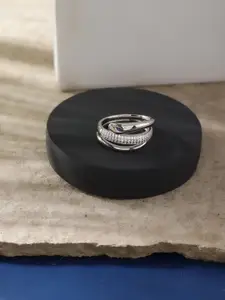 DIAVO 925 Sterling Silver Rhodium-Plated Stone Studded Finger Ring