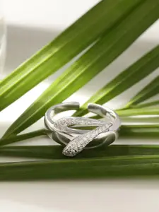 DIAVO 925 Sterling Silver Rhodium-Plated CZ-Stones Studded Twisted Design Finger Ring