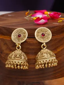 Adwitiya Collection Gold-Plated Stone Studded Dome Shaped Jhumkas