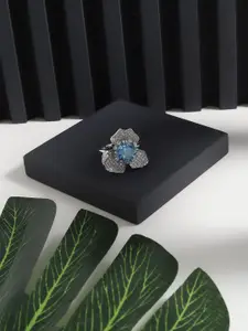 DIAVO 925 Sterling Silver Rhodium-Plated Stone-Studded Finger Ring