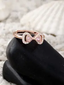 DIAVO 925 Sterling Silver Rose Gold-Plated Adjustable Finger Ring