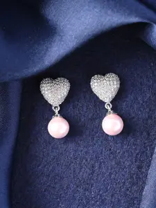 Clara 925 Sterling Silver Rhodium Plated Pearl Beaded Heart Shaped Drop Earrings