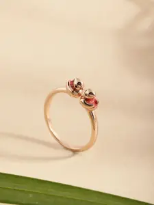 DIAVO 925 Sterling Silver Rose Gold Plated Adjustable Chickadee Charm Finger Ring