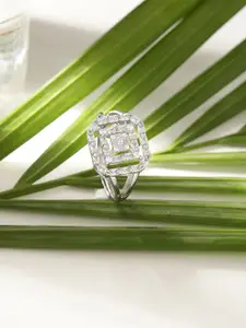 DIAVO 925 Sterling Silver Rhodium-Plated CZ Studded Mystique Cluster Finger Ring
