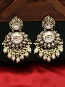 Adwitiya Collection Gold Plated Kundan Studded Drop Earrings