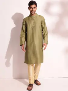 Fabindia Band Collar Neck Long Sleeves Regular Straight Kurta