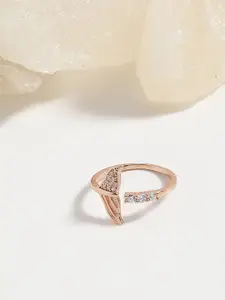 DIAVO 925 Sterling Silver Rose Gold Plated Stones Studded Adjustable Whimsy Fin Ring
