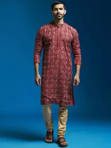 VASTRAMAY Floral Printed Sequinned Straight Kurta with Churidar