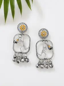 Sangria Yellow Silver-Plated Warli Raat Ke Dhai Bhaje Koi Shehnai Baje Drop Earrings