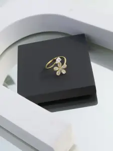 DIAVO 925 Sterling Silver Gold-Plated Stones Studded The Lillian Charm Finger Ring