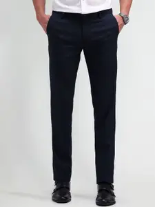 Arrow Men Checked Slim Fit Mid-Rise Formal Trousers