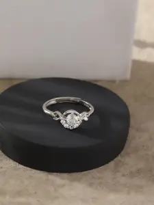 DIAVO 925 Sterling Silver Rhodium-Plated Cubic Zirconia Stone-Studded Finger Ring