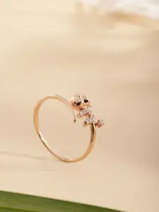 DIAVO 925 Sterling Silver Rose Gold-Plated Stone Studded Whimsical Critter Finger Ring