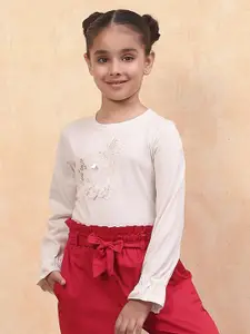 Biba Girls Graphic Printed Round Neck Cotton Tops