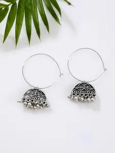Sangria Silver Plated Oxidised Ghumgroo Hoop Earrings