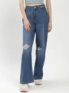 Madame Women Wide Leg Slash Knee Jeans