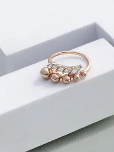 DIAVO 925 Sterling Silver Rose Gold-Plated CZ Studded Kiara Cascade Finger Ring