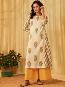JAYPORE Floral Printed Pure Cotton A-Line Kurta