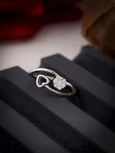 DIAVO 925 Sterling Silver Rhodium-Plated Stone Studded Adjustable Finger Ring