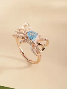 DIAVO Rose Gold Plated 925 Sterling Silver Stone Studded Finger Ring