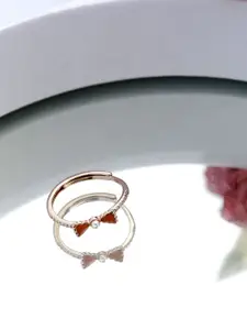 DIAVO 925 Sterling Silver Rose Gold Plated Cubic Zirconia Studded Fiona Charm Finger Ring