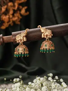 Jazz and Sizzle Gold-Plated Dome Shaped Stones-Studded & Beaded Jhumkas