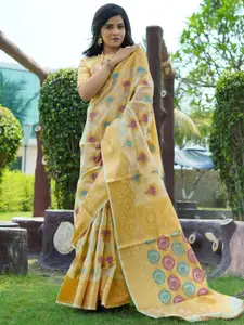 Areca Designer Ethnic Motifs Zari Linen Blend Banarasi Saree