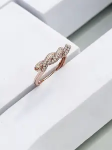DIAVO Rose Gold Plated 925 Sterling Silver Stone Studded Finger Ring