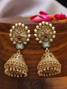 Adwitiya Collection Gold Plated Artificial Stone Studded Classic Jhumkas