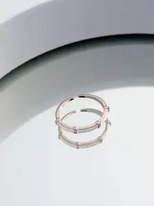 DIAVO 925 Sterling Silver Rose Gold-Plated Belted Aurora Finger Ring