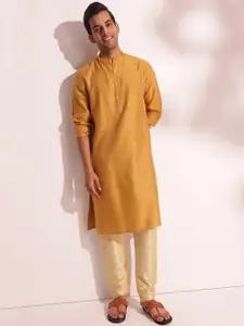 Fabindia Ethnic Motifs Woven Design Band Collar Neck Long Sleeves Regular Straight Kurta