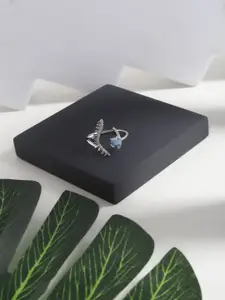 DIAVO 925 Sterling Silver Rhodium Plated Stone Studded Finger Ring