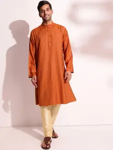 Fabindia Woven Design Thread Work Band Collar Straight Kurta