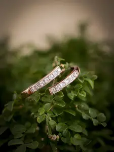 DIAVO 925 Sterling Silver Rose Gold-Plated Stone-Studded Finger Ring