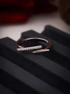 DIAVO 925 Sterling Silver Rhodium Plated Stones Studded Adjustable Finger Ring