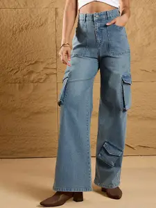 SASSAFRAS Women Straight Fit High-Rise Low Distress Light Fade Cotton Jeans