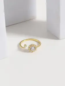 DIAVO The Helianthus 925 Sterling Silver Gold-Plated Stone Studded Finger Ring