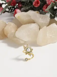 DIAVO 925 Sterling Silver Gold-Plated Stone Studded Finger Ring