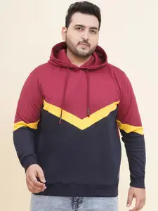 John Pride Plus Size Men Colourblocked Hooded Pure Cotton Sweatshirt
